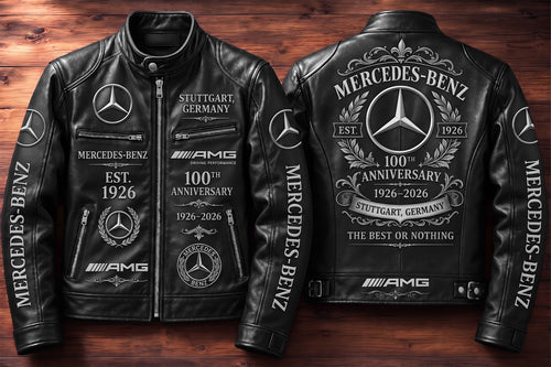 Merc AMG 100TH Anniversary New Style Vintage Collar Leather Jacket (1926-2026)