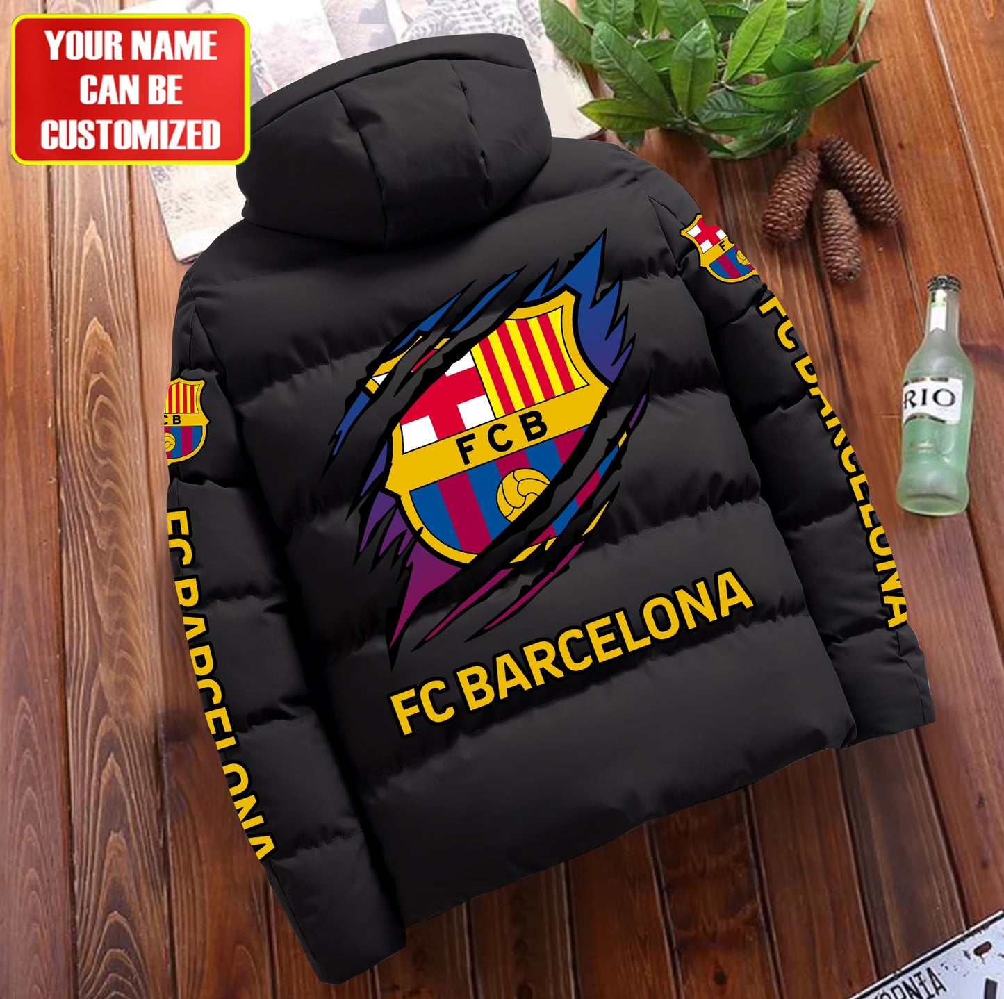 Personalized Barcelona FC Tear Puffer Jacket With Hood