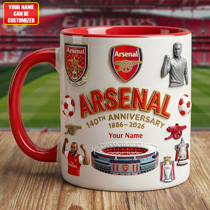 Personalized Arsenal 140th Anniversary Accent Mug , Cream Mug Gifts , Holiday Gifts