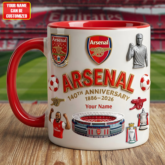 Personalized Arsenal 140th Anniversary Accent Mug , Cream Mug Gifts , Holiday Gifts