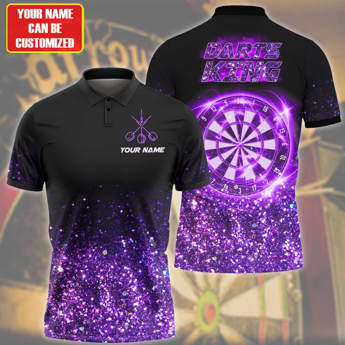 Personalized Name Purple Darts King All Over Printed Unisex Shirt Q240401