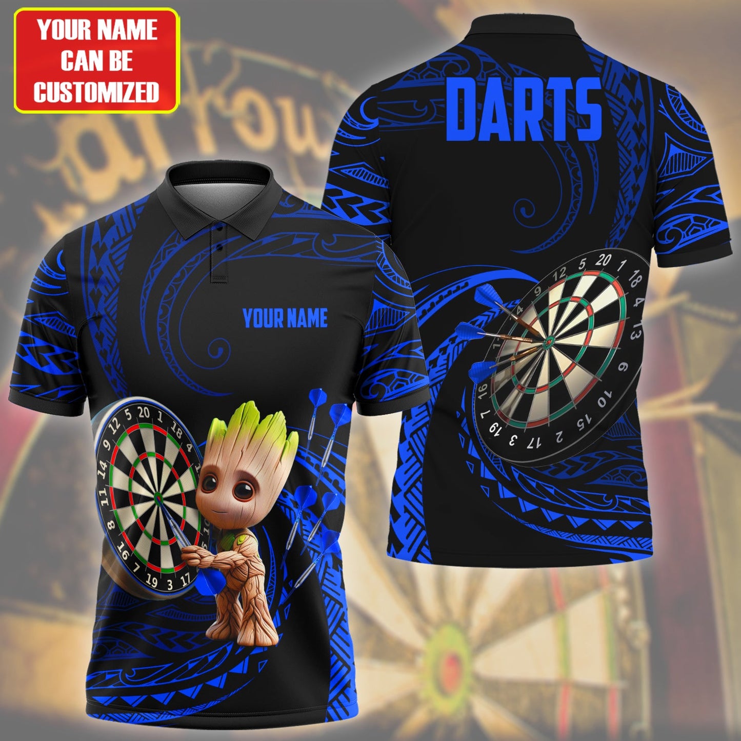 Personalized Name Gr Darts Tattoo Blue Version All Over Printed Unisex Shirt Q240405
