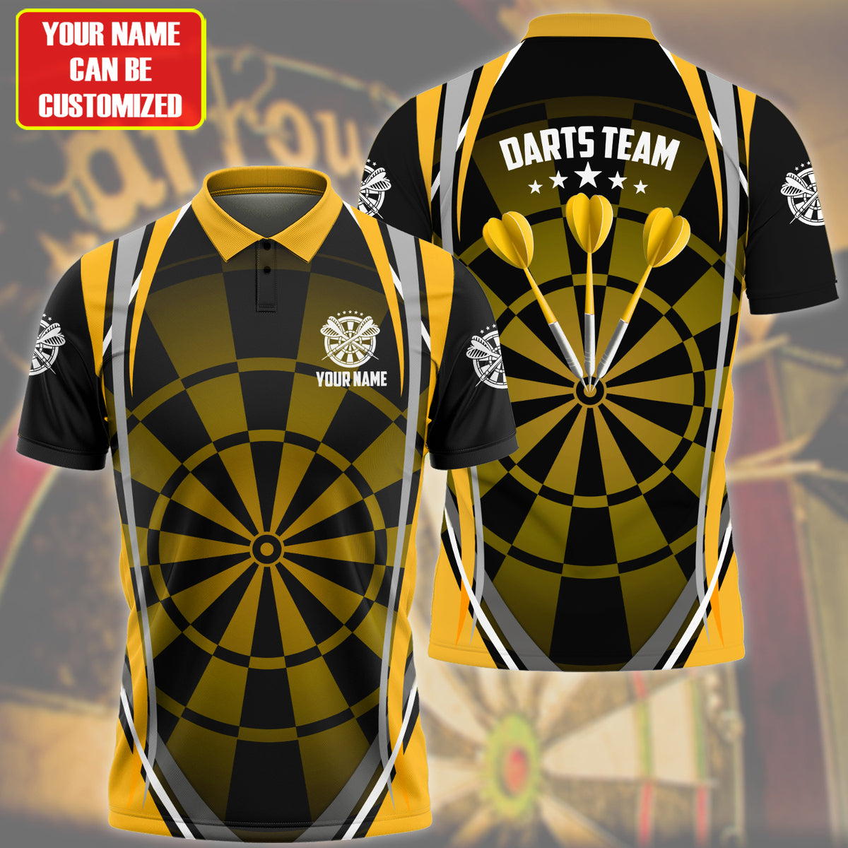 Personalized Name Yellow Darts Team All Over Printed Unisex Shirt Q240408