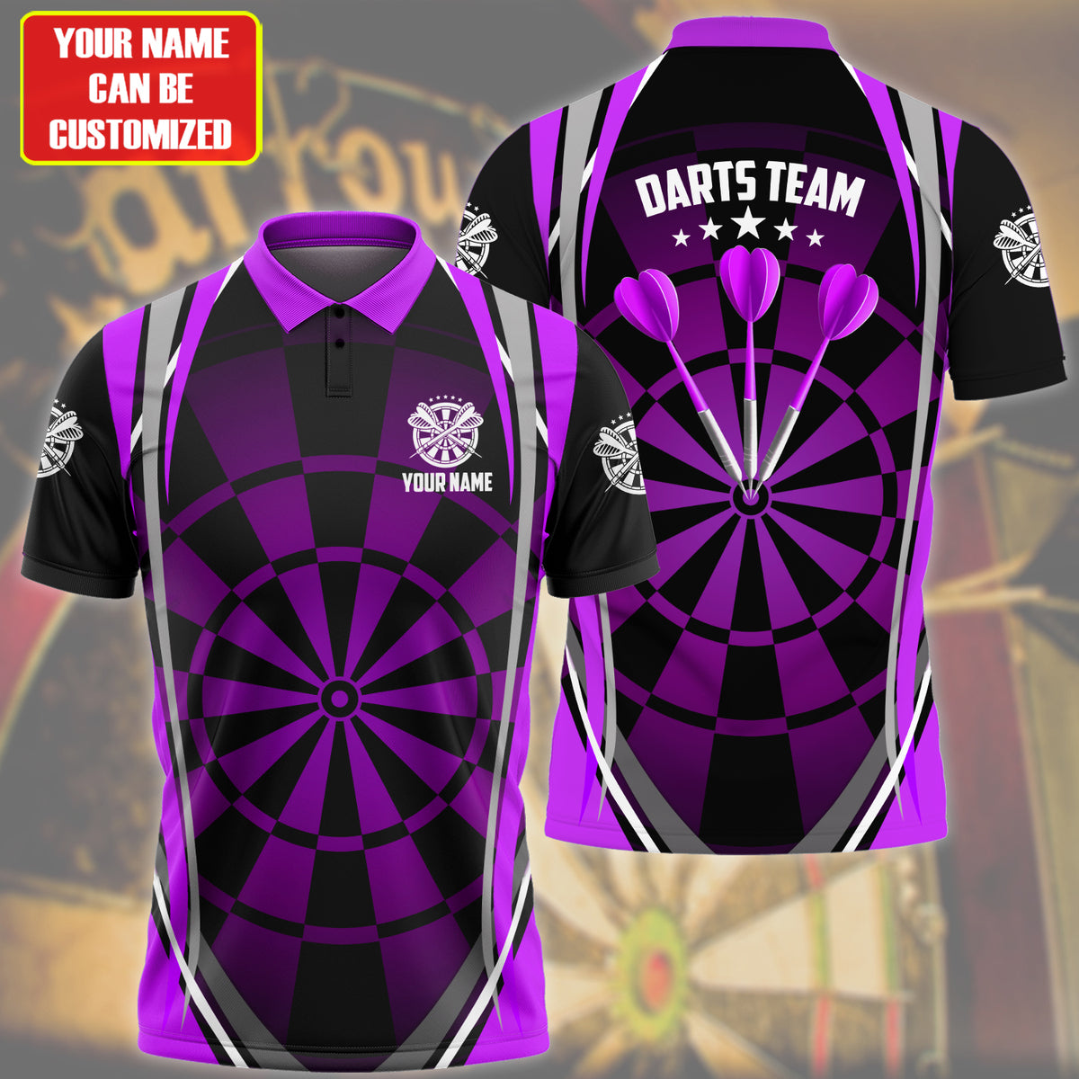 Personalized Name Purple Darts Team All Over Printed Unisex Shirt Q240408