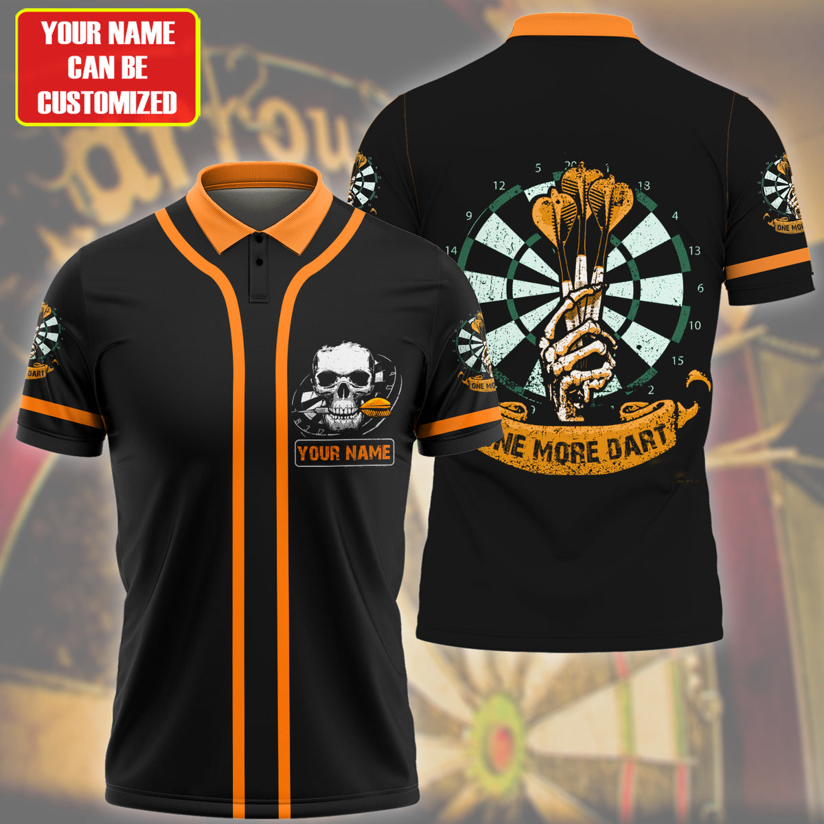 Personalized Name Orange Skull One More Darts All Over Printed Unisex Shirt Q240409