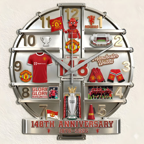 MU FC 148th Anniversary Home Decorative 3D Visual Effect Acrylic Wall Clock (1878-2026)