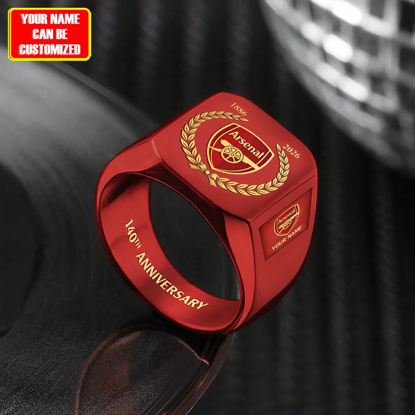 Arsenal FC 140th Anniversary Custom Name Classic Design Ring