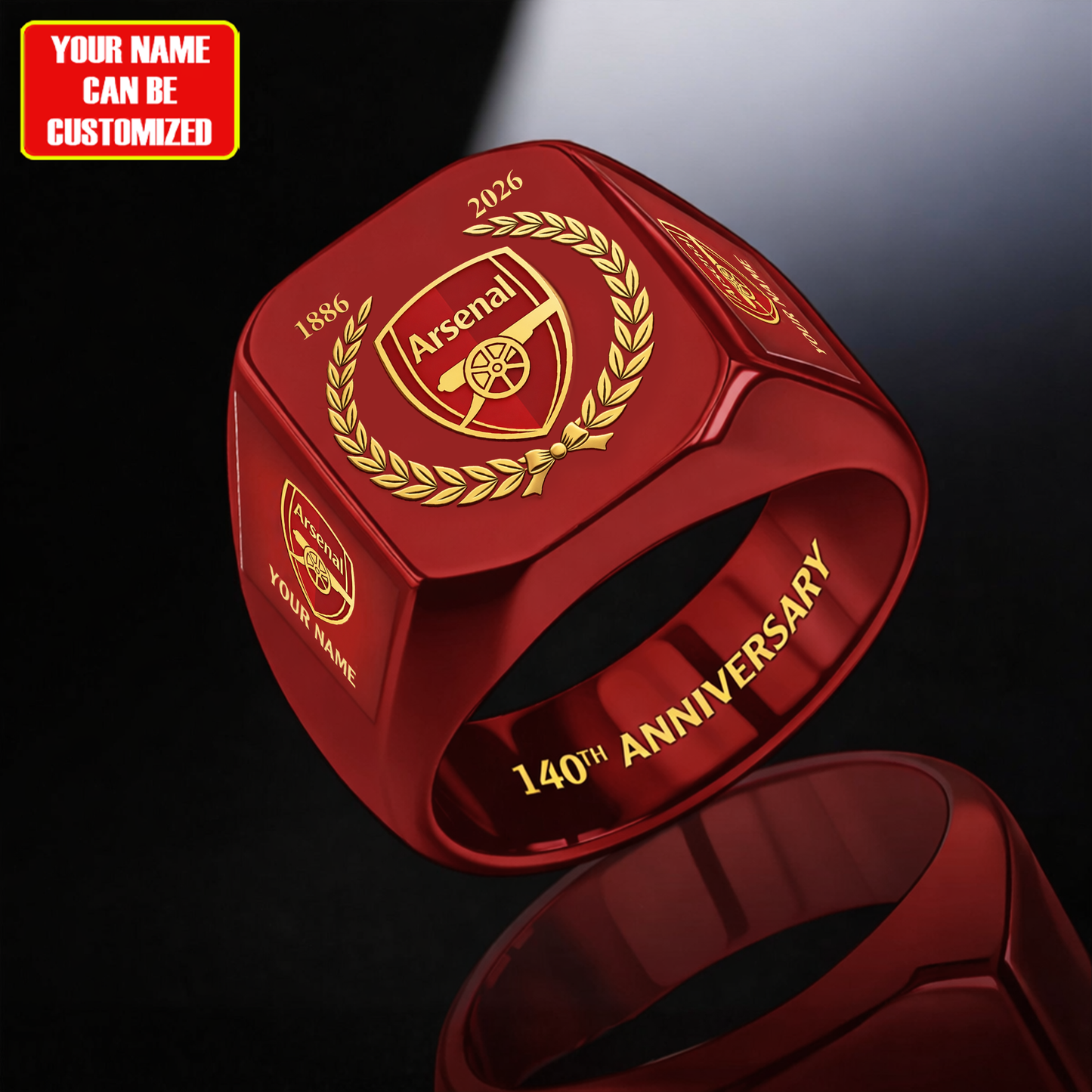 Arsenal FC 140th Anniversary Custom Name Classic Design Ring