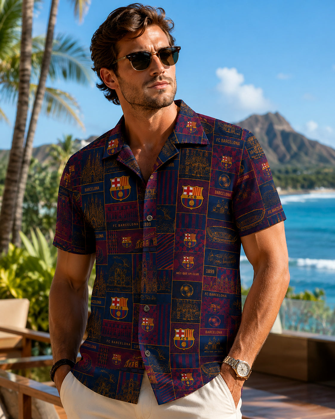 Barca FC Tropical Style Hawaii Shirt Beach Short