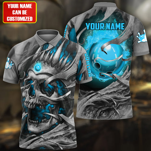 Personalized Name Teal Skull Bowling All Over Printed Unisex Shirt Q250505