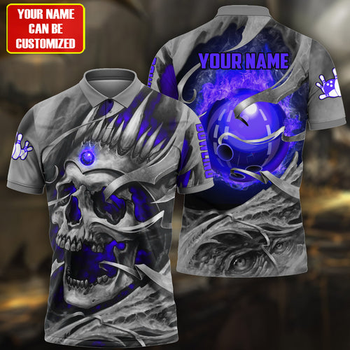 Personalized Name Blue Skull Bowling All Over Printed Unisex Shirt Q250505