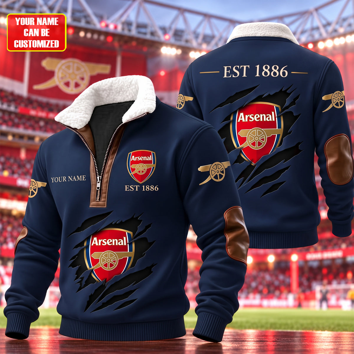 Personalized Arsenal EST 1886 Fur Zipper Pullover Shirt