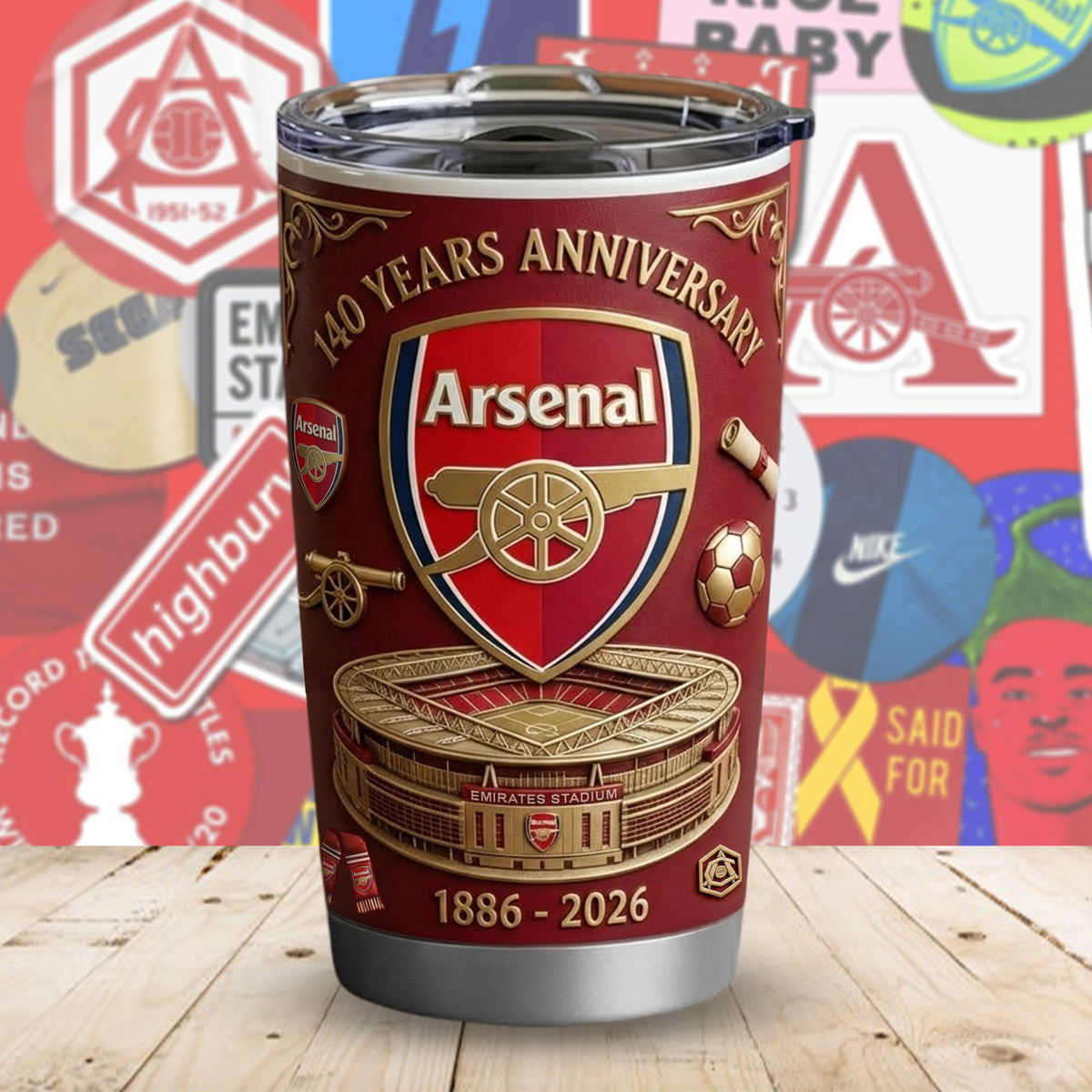 Arsenal 140 Years Anniversary Tumbler 20oz 30oz Cup