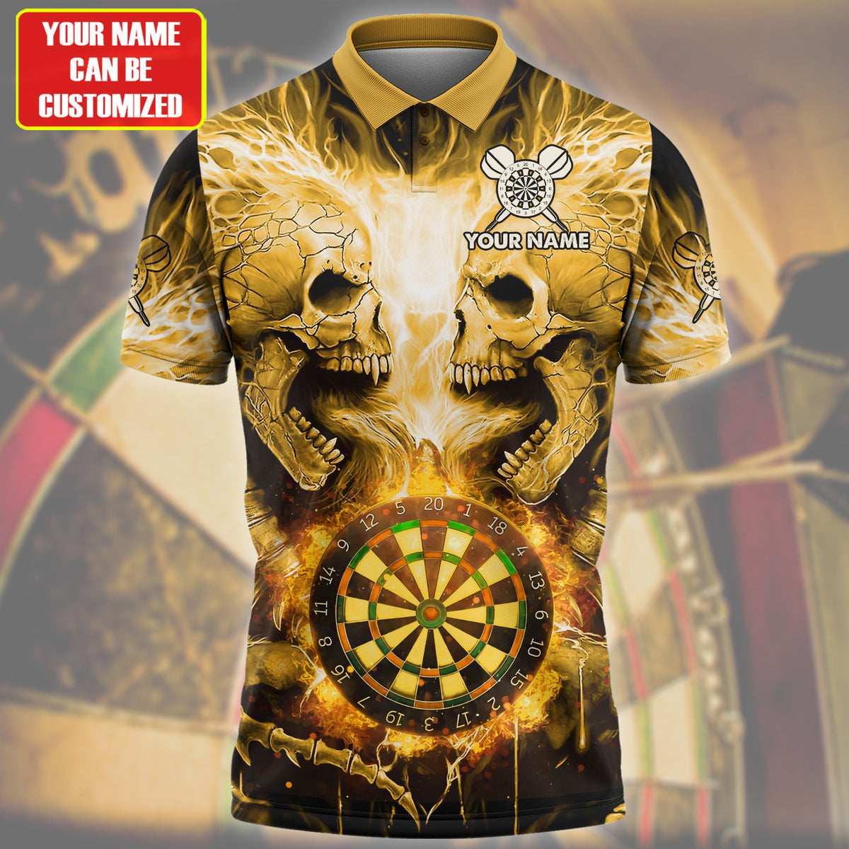 Personalized Name Skull Darts Yellow Version All Over Printed Unisex Shirt Q260405