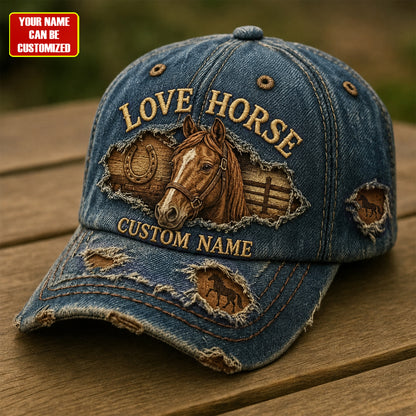 Personalized Love Horse Denim Classic Cap