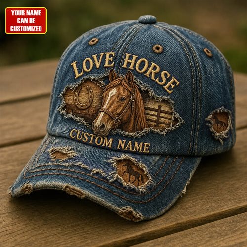 Personalized Love Horse Denim Classic Cap