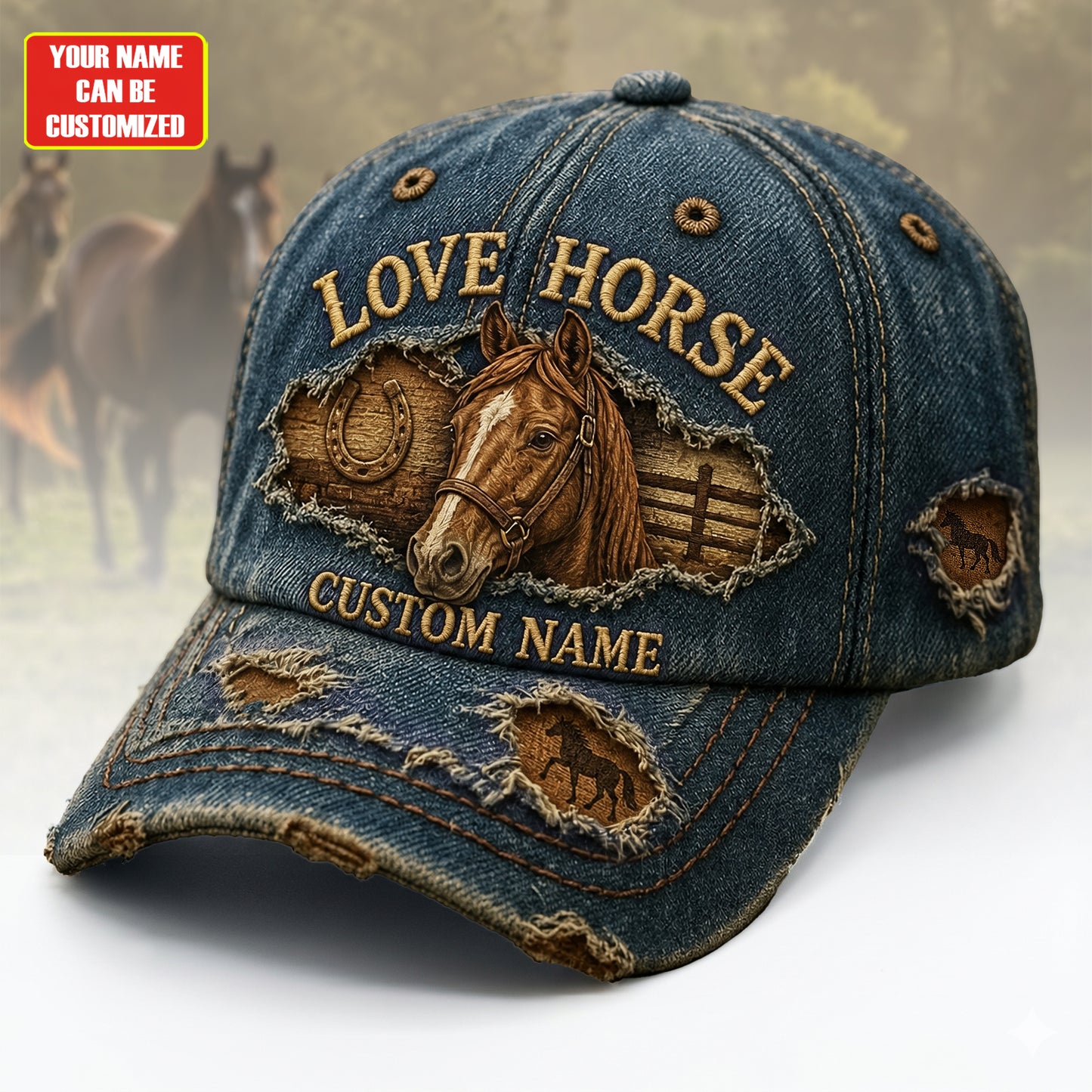 Personalized Love Horse Denim Classic Cap
