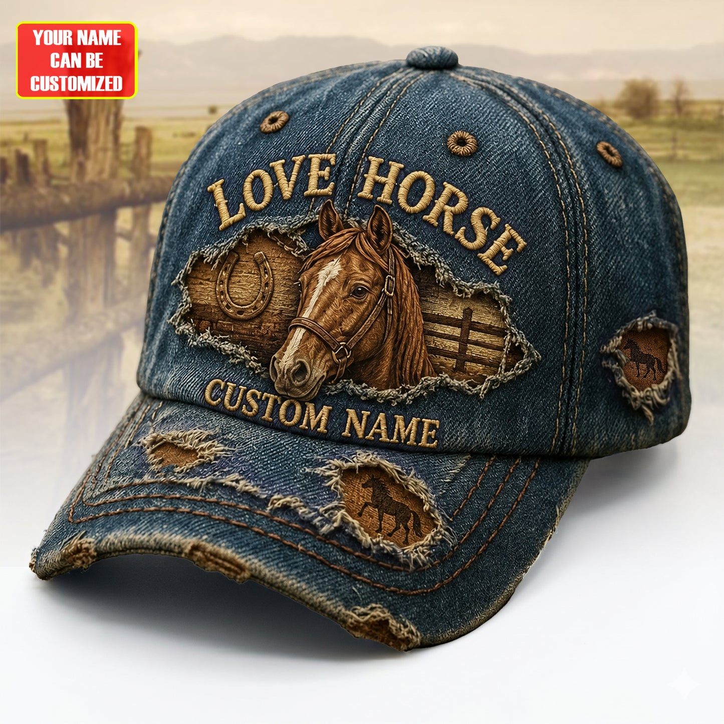 Personalized Love Horse Denim Classic Cap