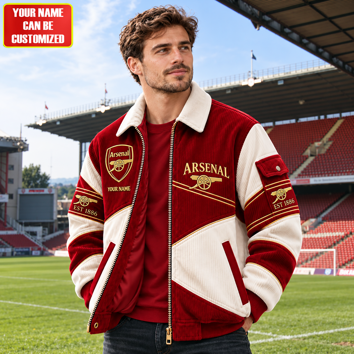 Personalized ARS EST 1886 Casual Zip Up Corduroy Jacket