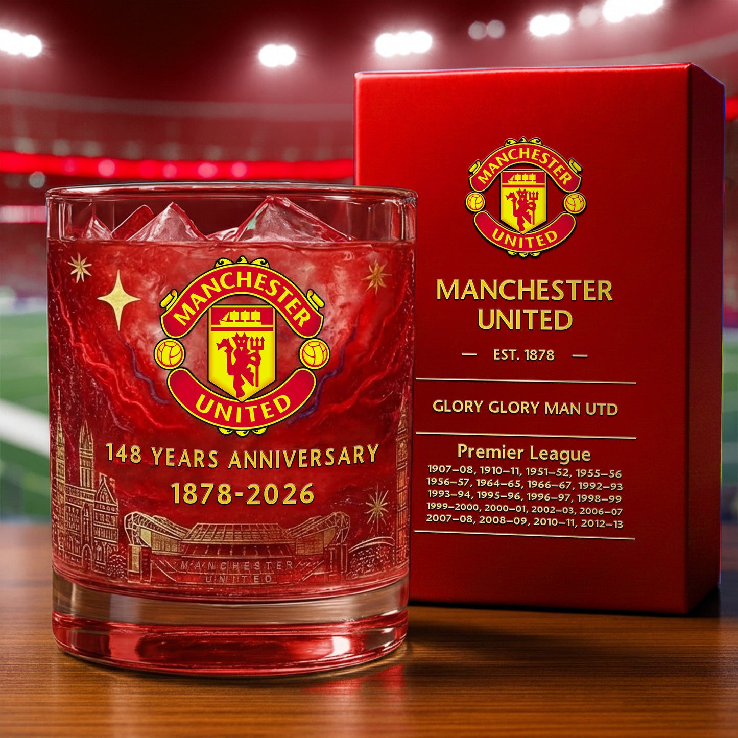 Personalized MU FC 148 Years Anniversary Whisky , MU Whiskey Glass, Holiday Gifts