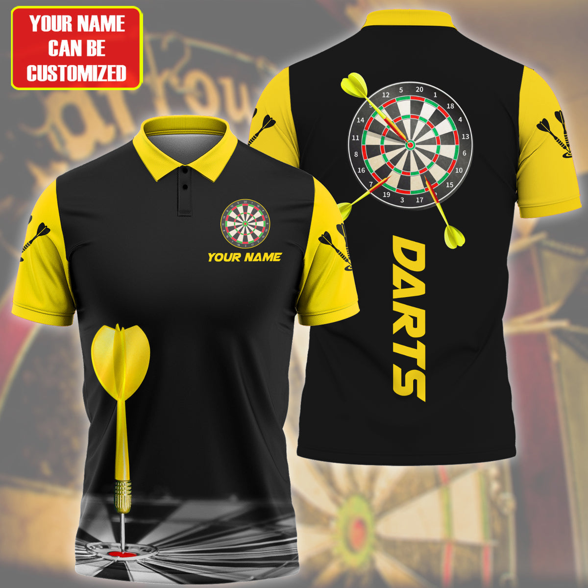 Personalized Name Darts Team Yellow Version All Over Printed Unisex Shirt Q270306