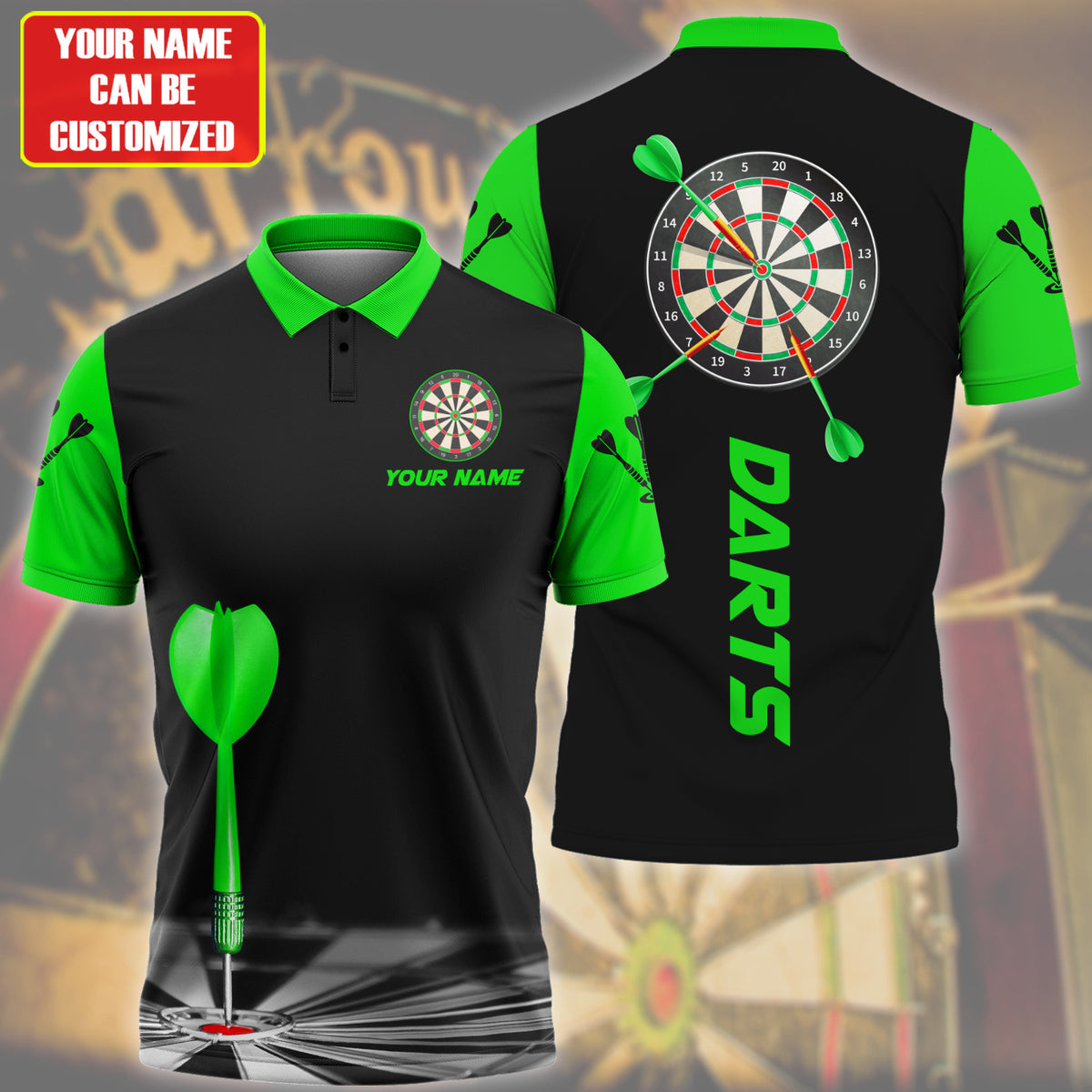Personalized Name Darts Team Green Version All Over Printed Unisex Shirt Q270306