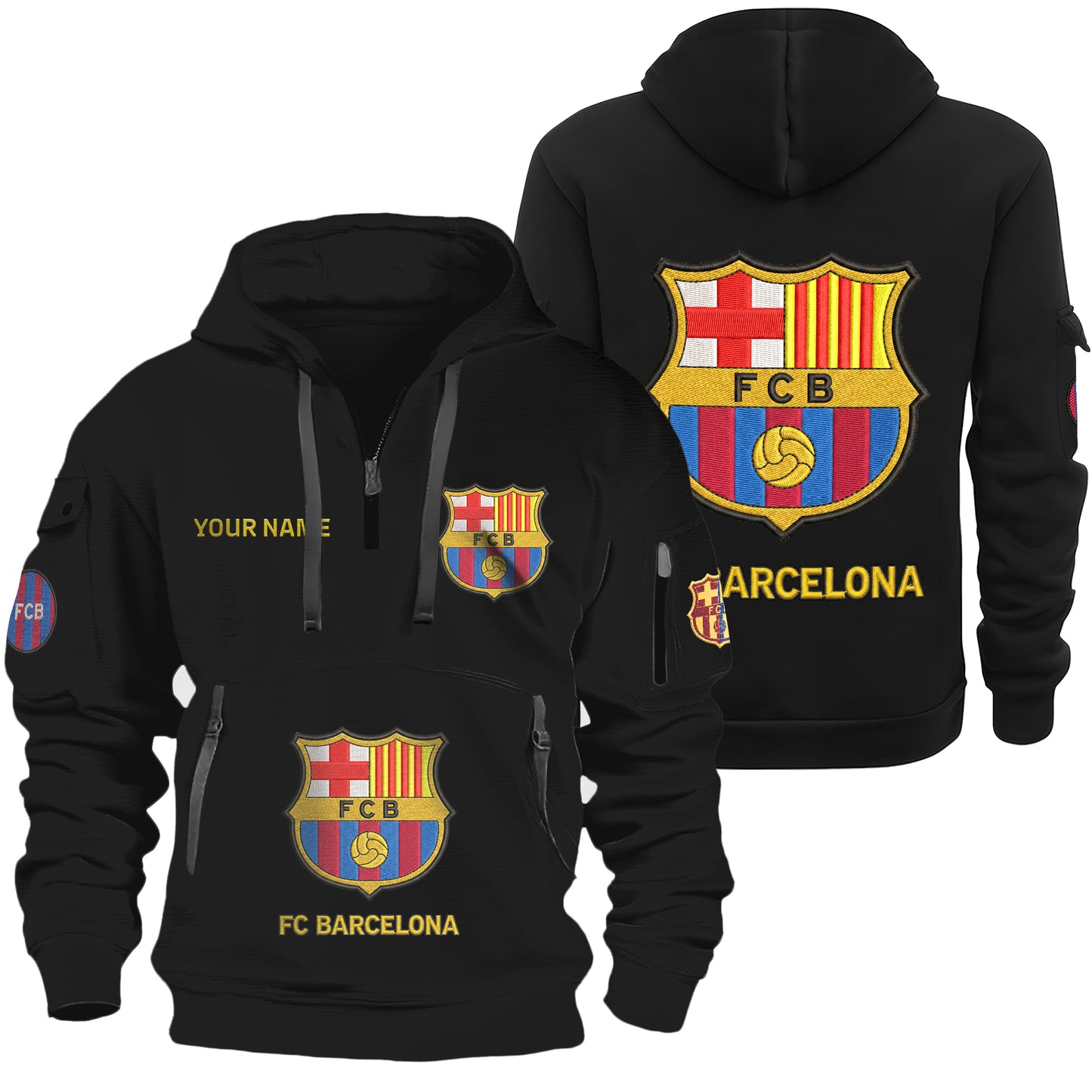 Personalized Barca FC Embroidery Zip-Hoodie Cotton Jacket