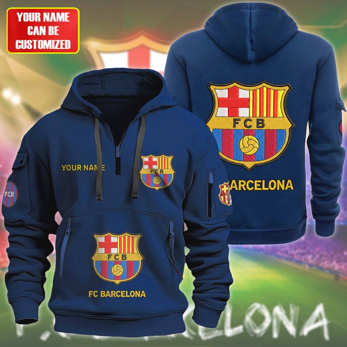 Personalized Barca FC Embroidery Zip-Hoodie Cotton Jacket