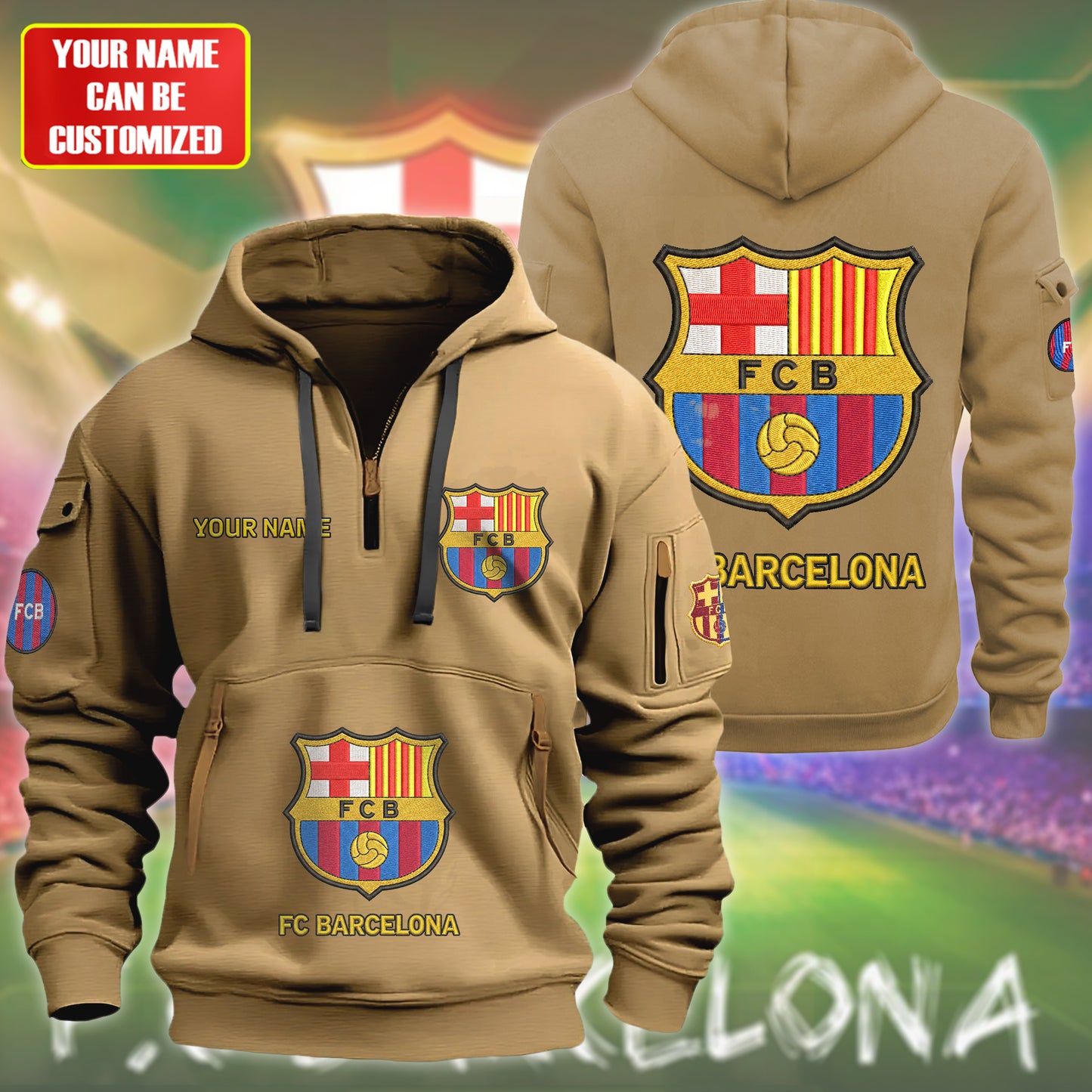 Personalized Barca FC Embroidery Zip-Hoodie Cotton Jacket