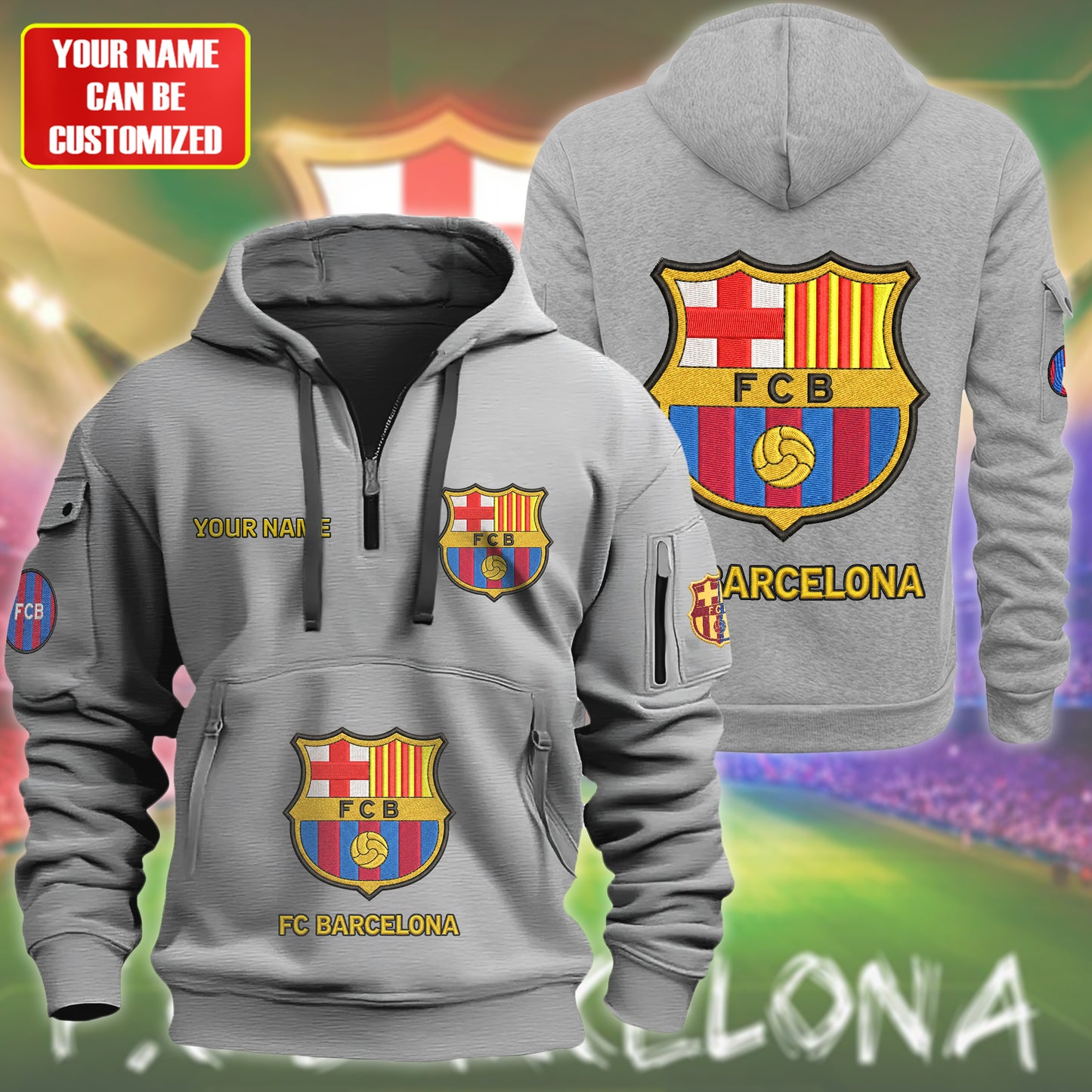 Personalized Barca FC Embroidery Zip-Hoodie Cotton Jacket