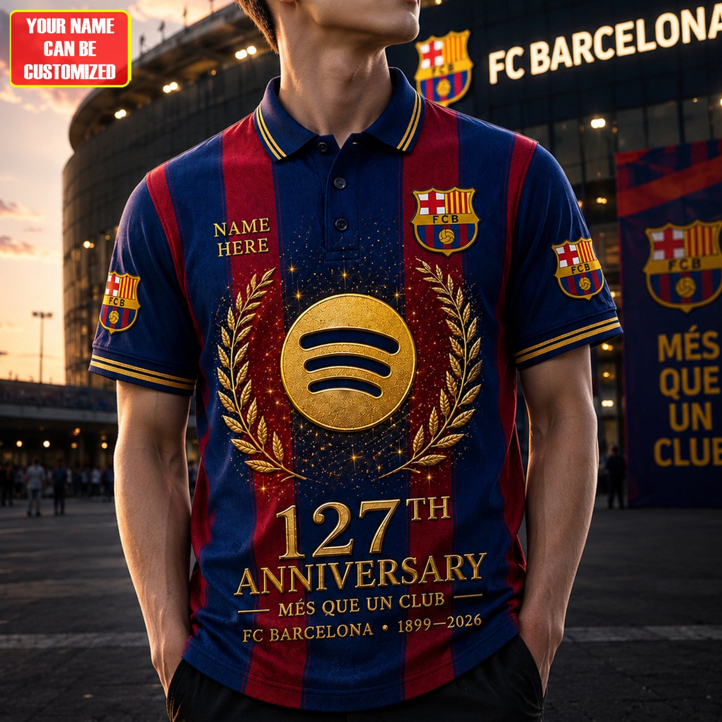 Personalized Barca FC 127TH Anniversary Sport Polo Shirt (1899-2026)