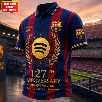 Personalized Barca FC 127TH Anniversary Sport Polo Shirt (1899-2026)