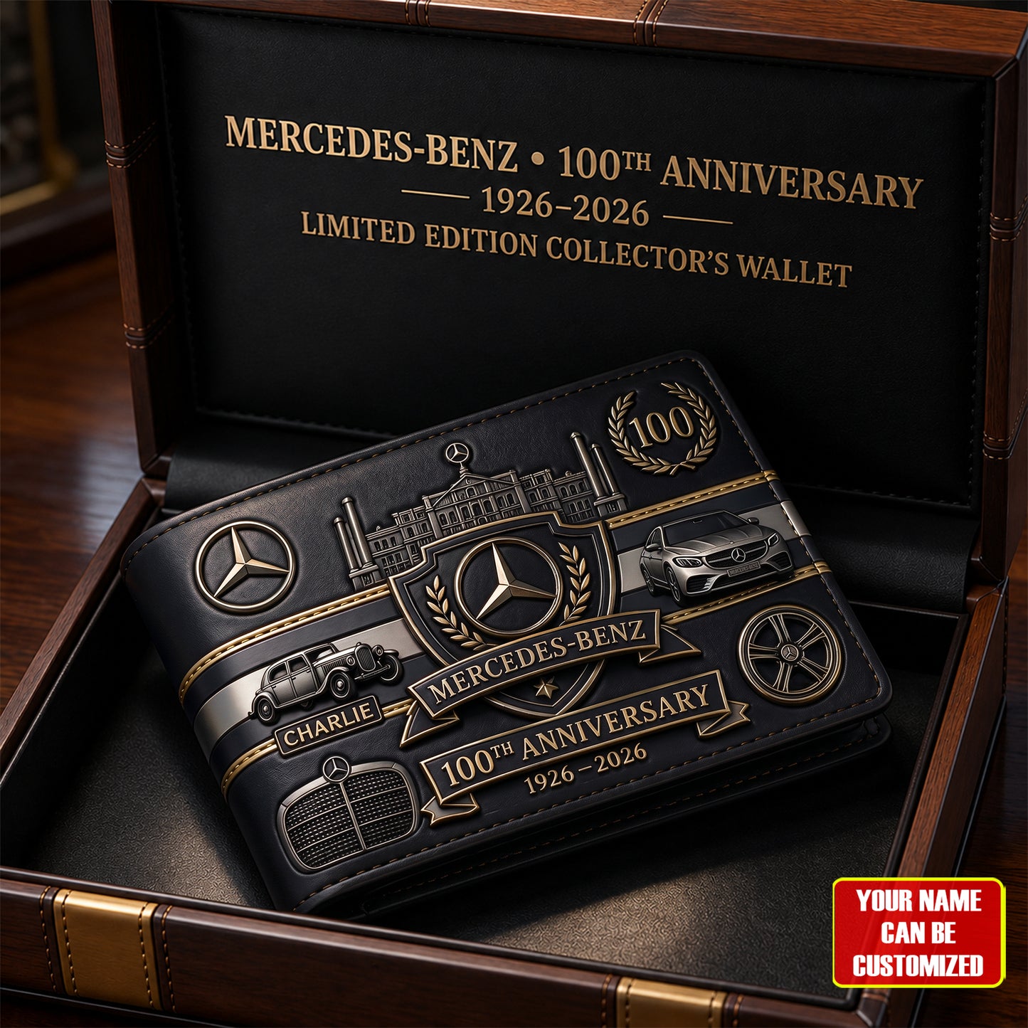 Personalized Merc 100TH Anniversary Leather Wallet (1926-2026)