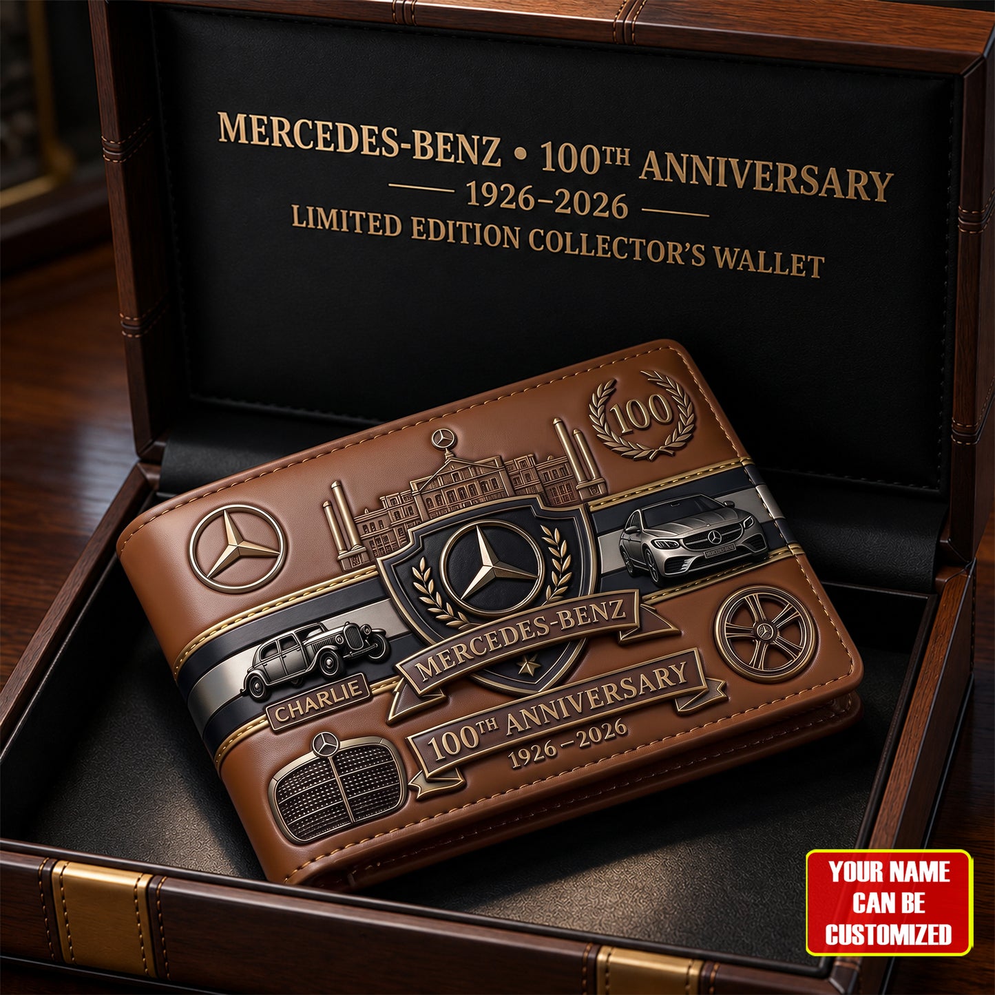 Personalized Merc 100TH Anniversary Leather Wallet (1926-2026)