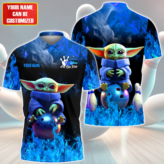 Personalized Name Blue Yd Bowling Fire All Over Printed Unisex Shirt Q290512