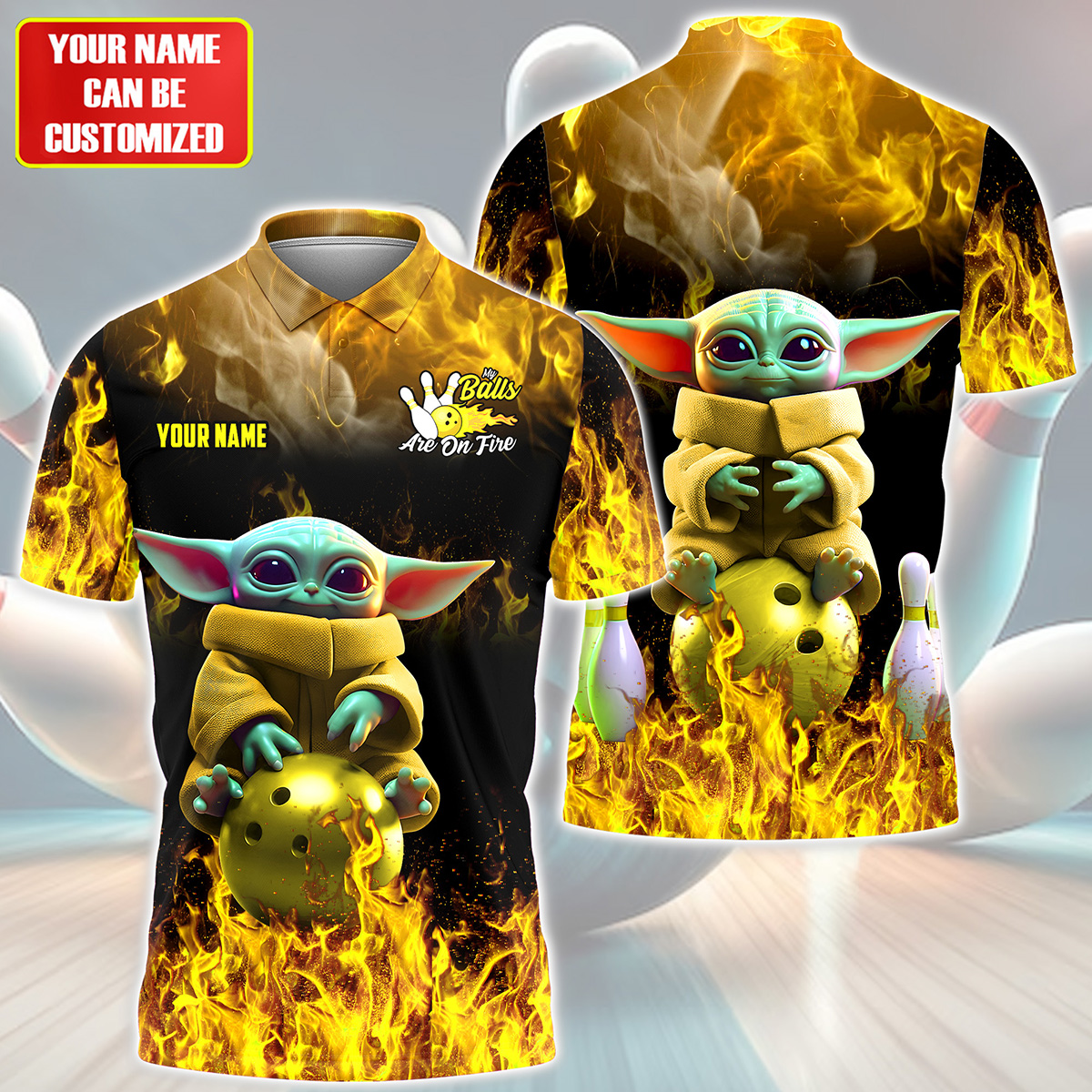 Personalized Name Yellow Yd Bowling Fire All Over Printed Unisex Shirt Q290512