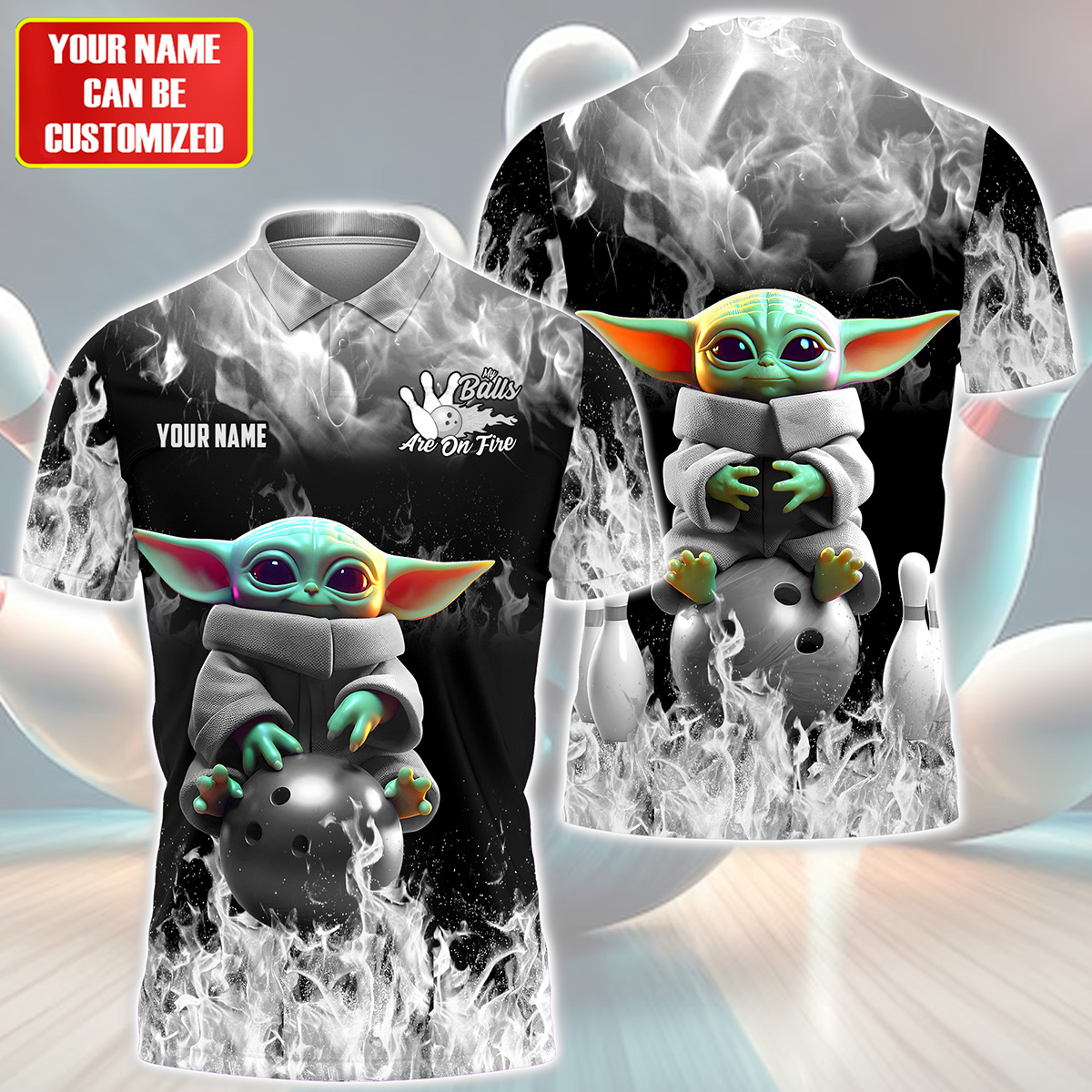 Personalized Name Black Yd Bowling Fire All Over Printed Unisex Shirt Q290512