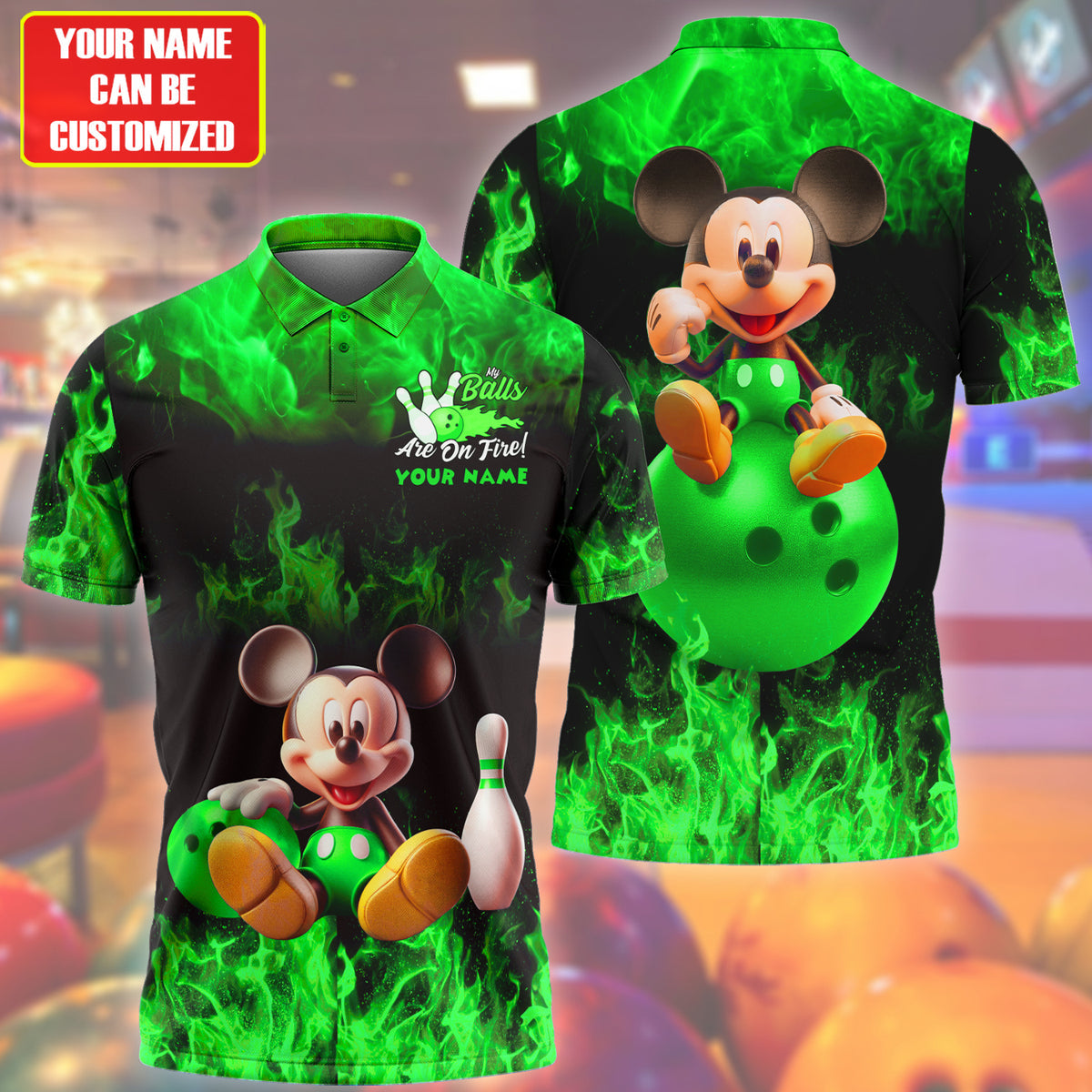 Personalized Name Green Mk Bowling Fire All Over Printed Unisex Shirt Q020704