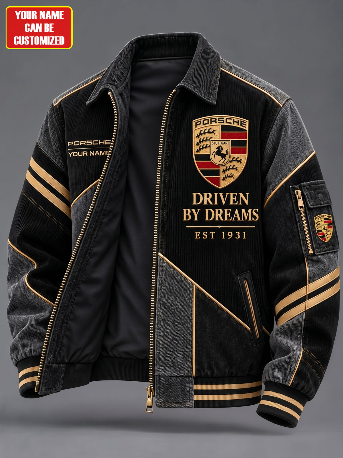 Personalized Pors EST 1931 Casual Zip Up Corduroy Jacket