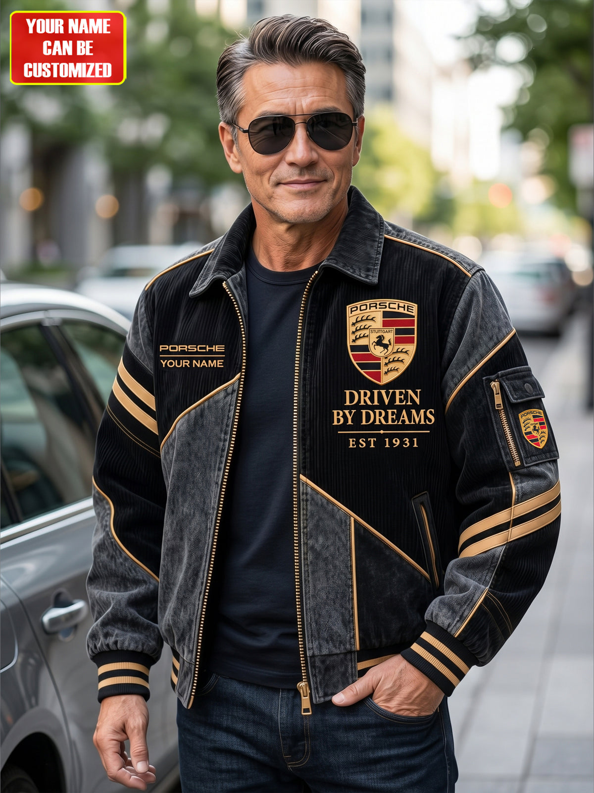 Personalized Pors EST 1931 Casual Zip Up Corduroy Jacket