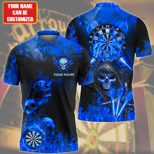 Personalized Name Skull Darts Flame Blue Version All Over Printed Unisex Shirt Q291107