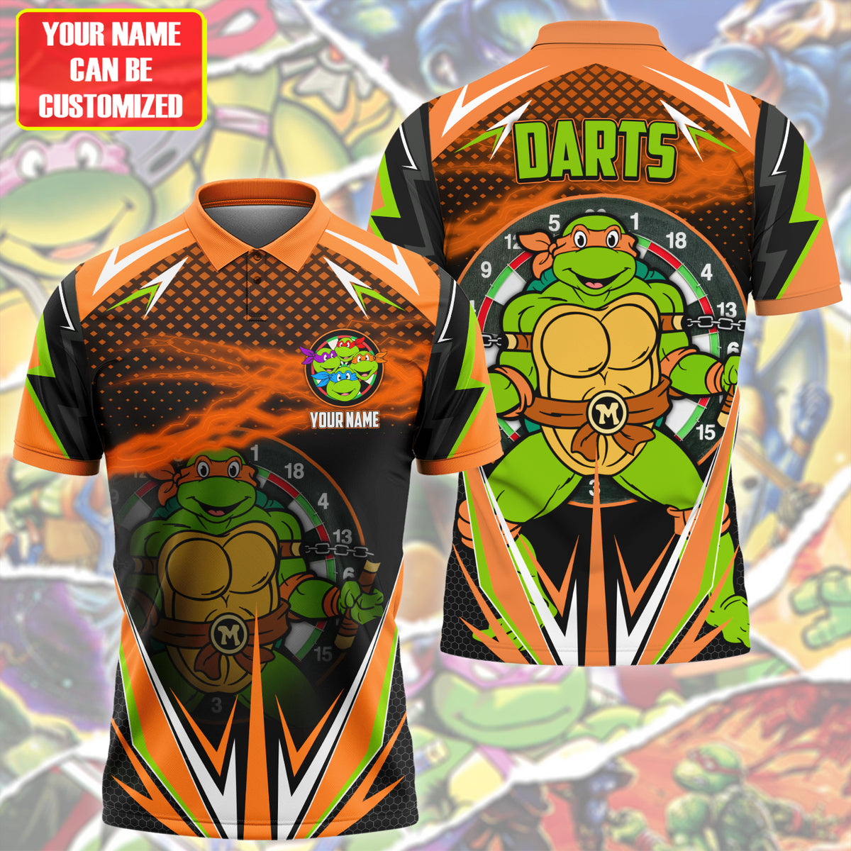 Personalized Name TMNT Darts Orange Version All Over Printed Unisex Shirt Q291205