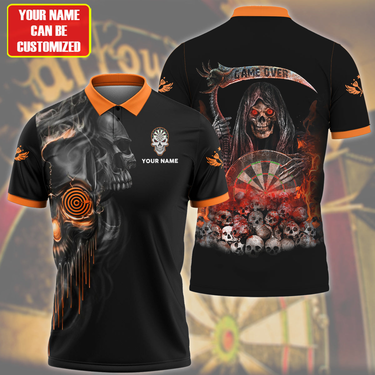 Personalized Name Skull Darts Orange Version All Over Printed Unisex Shirt Q300303