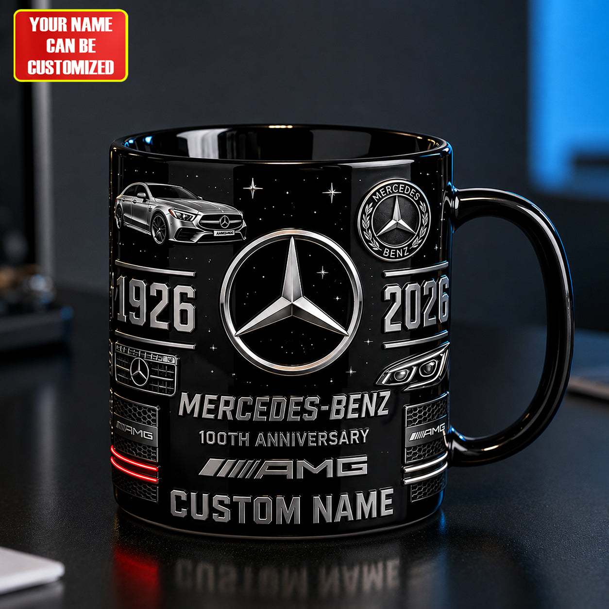 Merc AMG 100TH Anniversary Accent Mug , Cream Mug Gifts , Holiday Gifts (1926-2026)