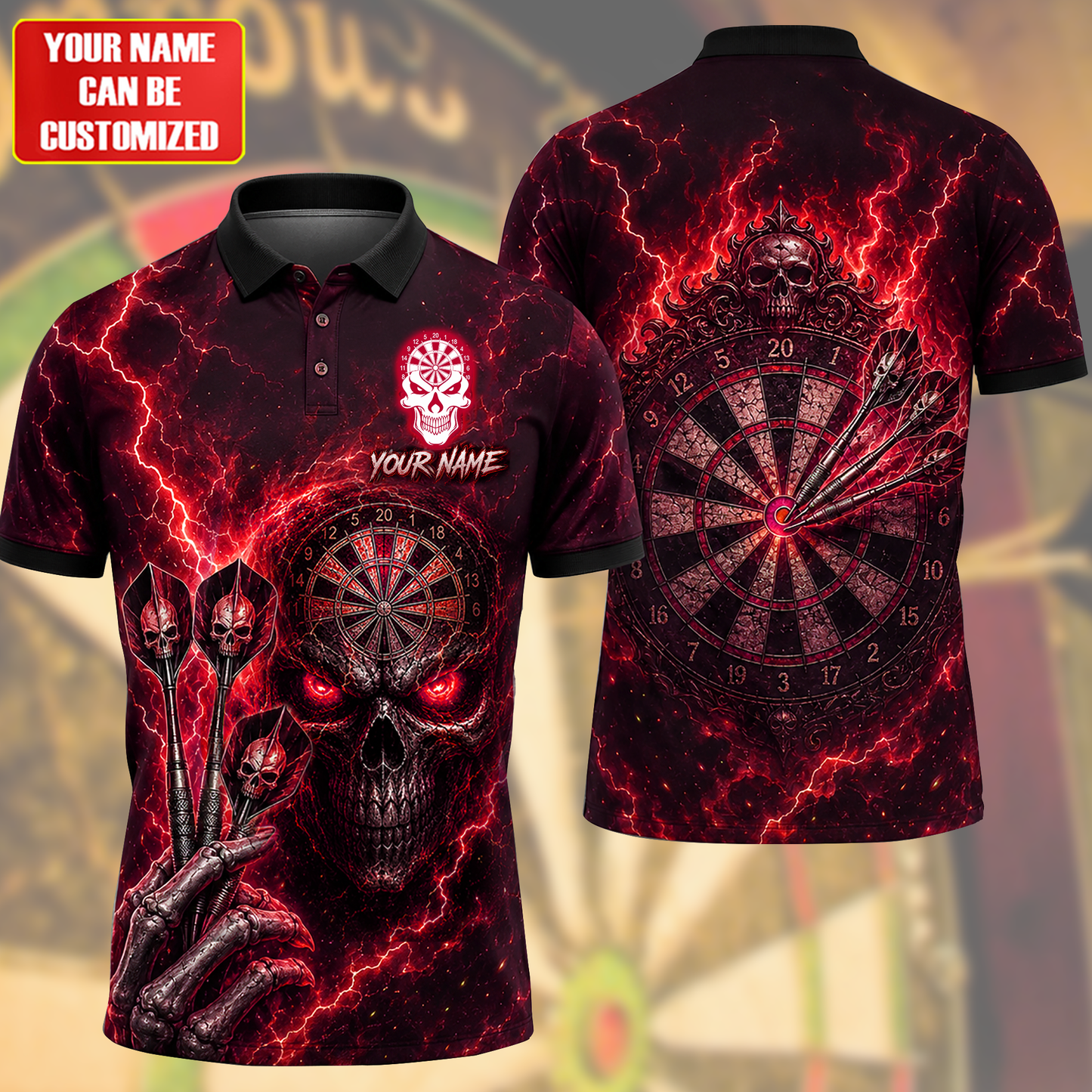 Personalized Name Skull Darts Vintage Sport All Over Printed Unisex Shirt