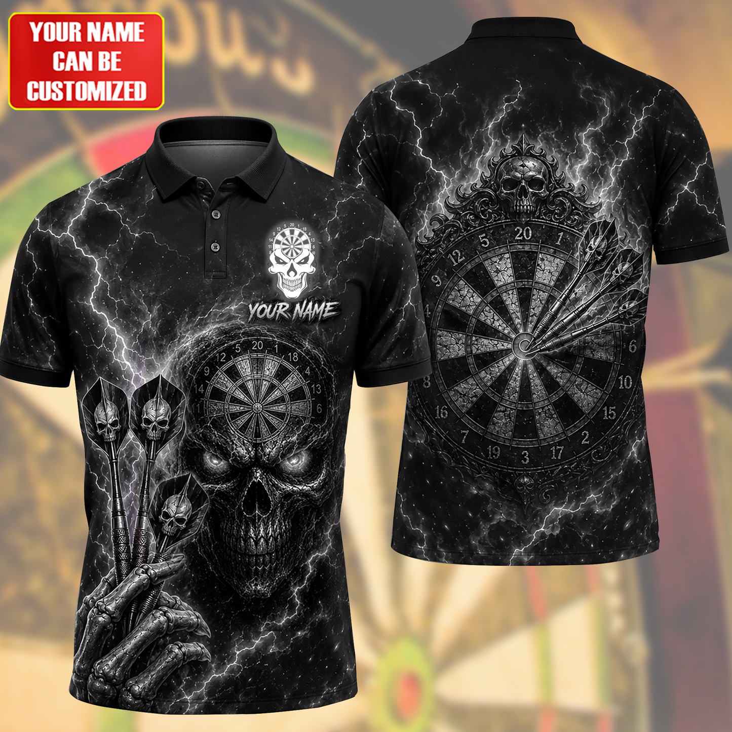 Personalized Name Skull Darts Vintage Sport All Over Printed Unisex Shirt