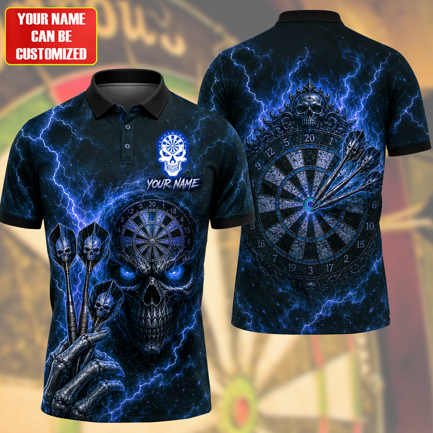 Personalized Name Skull Darts Vintage Sport All Over Printed Unisex Shirt