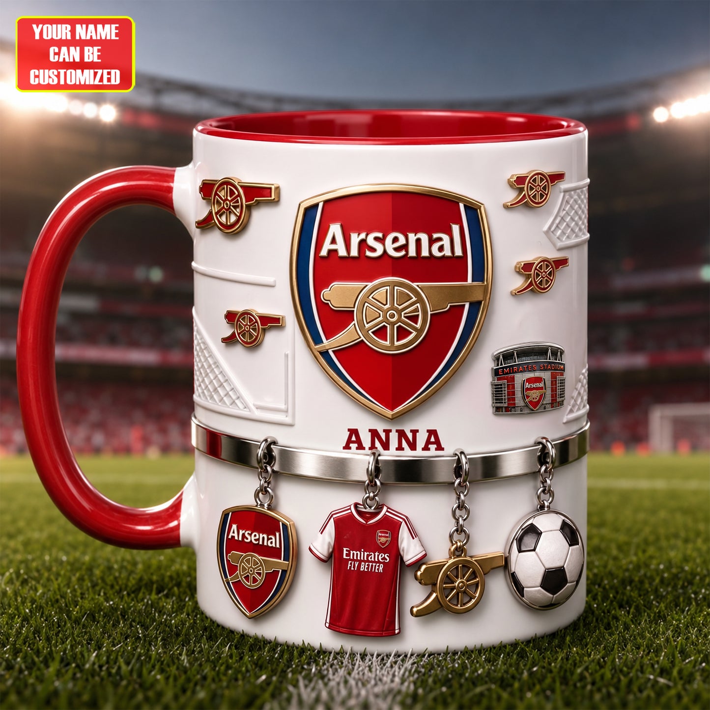 Personalized Arsenal Football Club Accent Mug , Cream Mug Gifts , Holiday Gifts