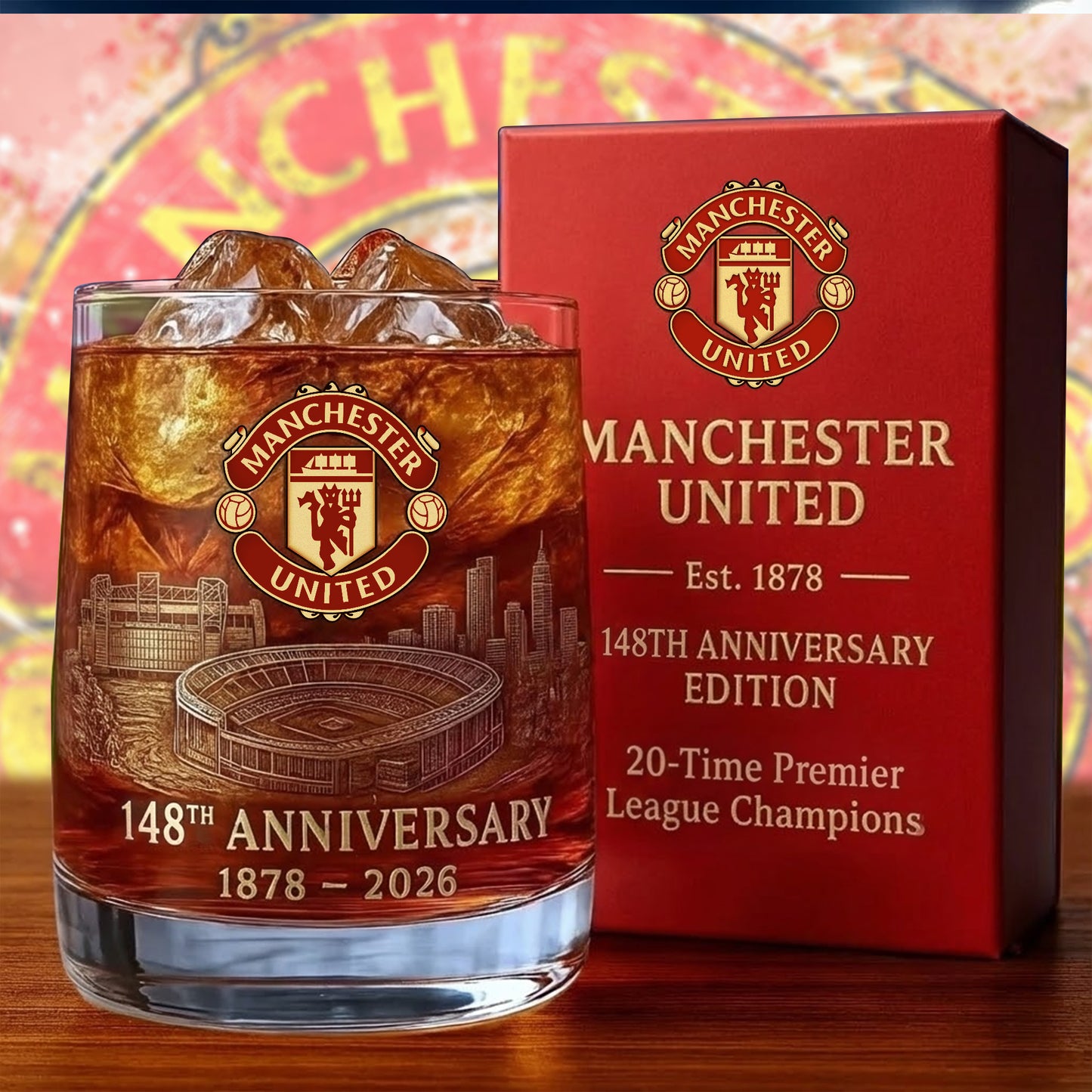 Personalized MU FC 148 Years Anniversary Whisky , MU Whiskey Glass, Holiday Gifts V2