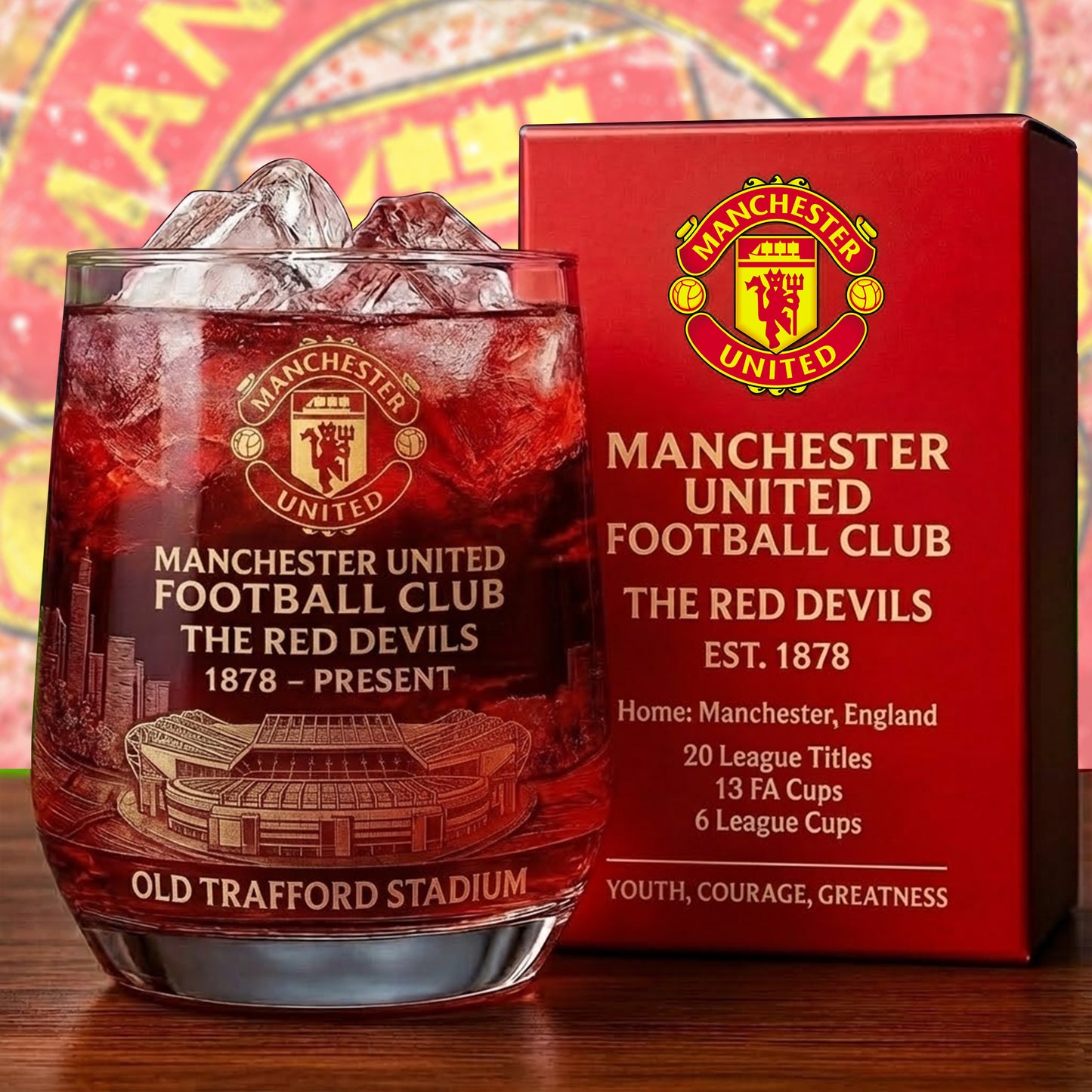 Personalized MU FC 148 Years Anniversary Whisky , MU Whiskey Glass, Holiday Gifts V3